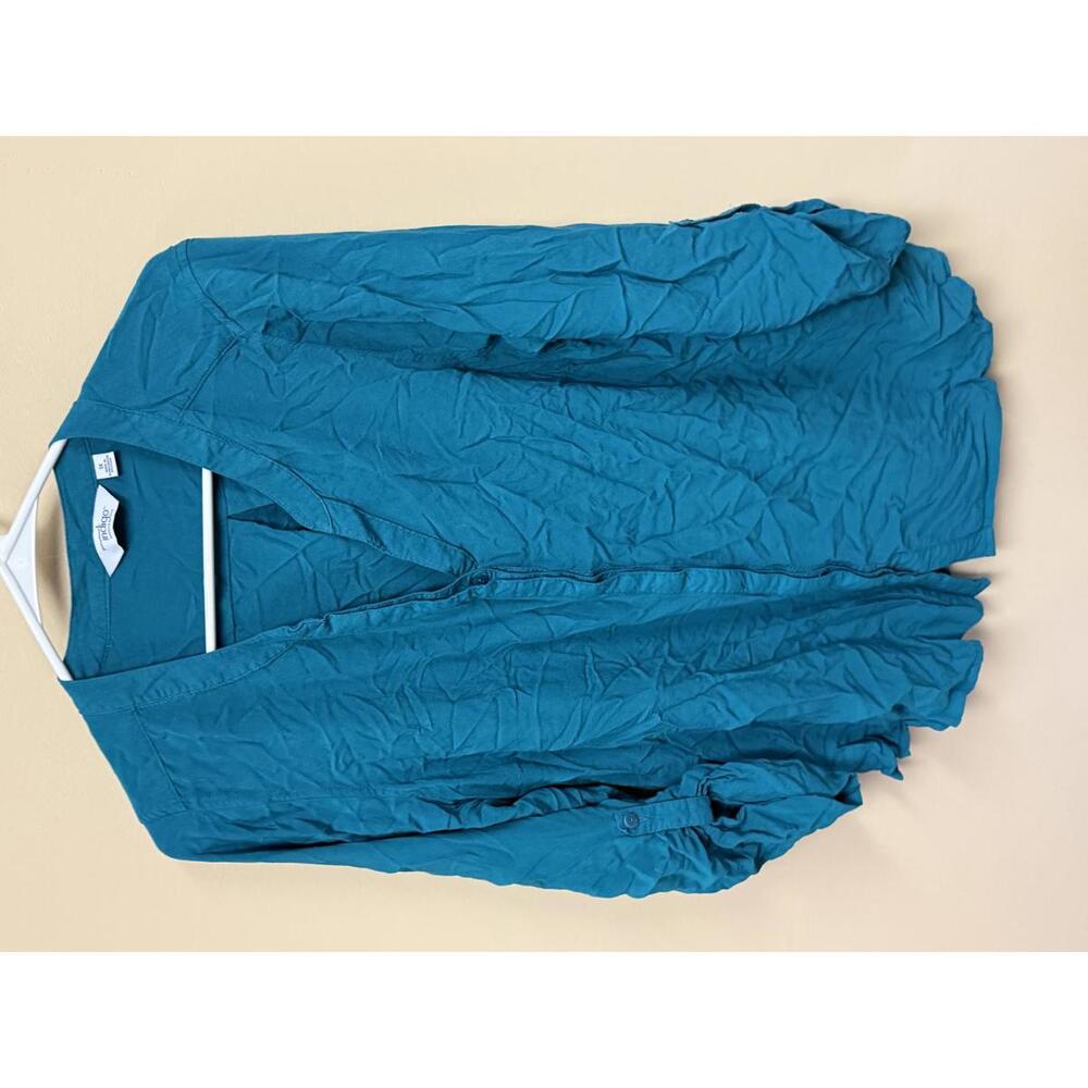 Indigo Women's Plus Crinkled Button-Up Shirt - Teal - Size 1X